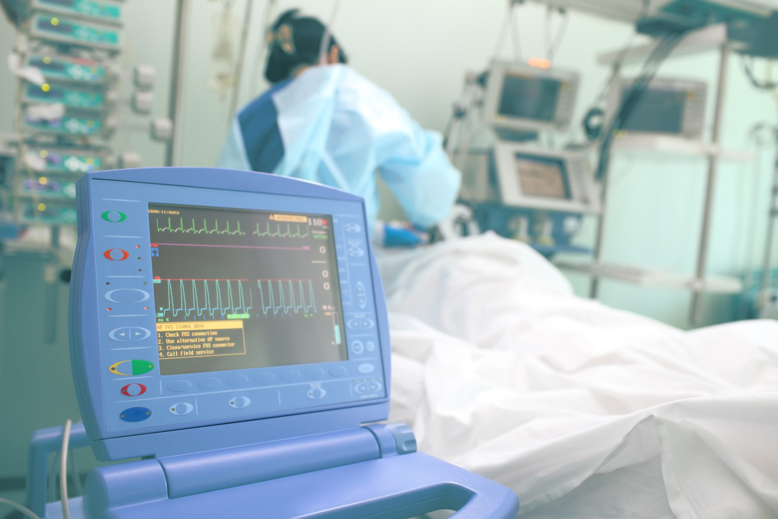 Heart activity tracing on a medical monitor